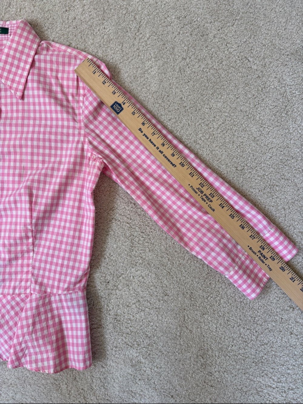 Vintage Ralph Lauren Peplum Gingham Check Pink White Preppy Cottage Top Womens 6 - Picture 10 of 12
